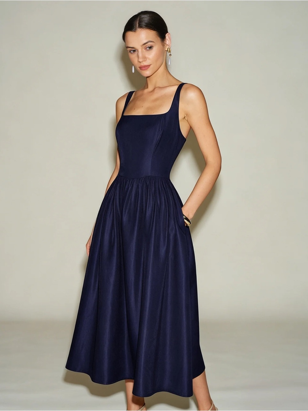 Rihoas Navy Blue Slip A-Line Midi Dress - Picture 3 of 6